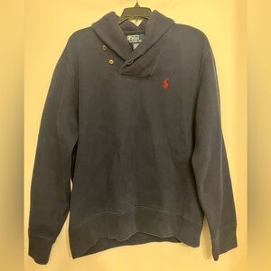 Polo Ralph Lauren Navy Blue Shawl Collar Sweatshirt Burgundy Pony men’s Large